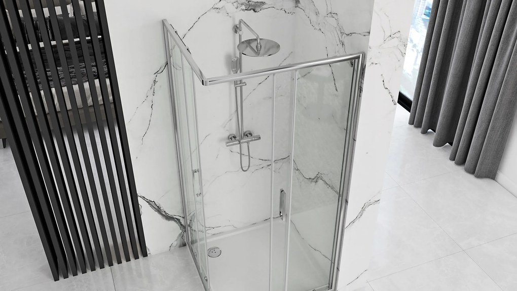 Štvorcový sprchový kút REA PUNTO 90x90 cm, chróm/transparent + vanička Savoy biela