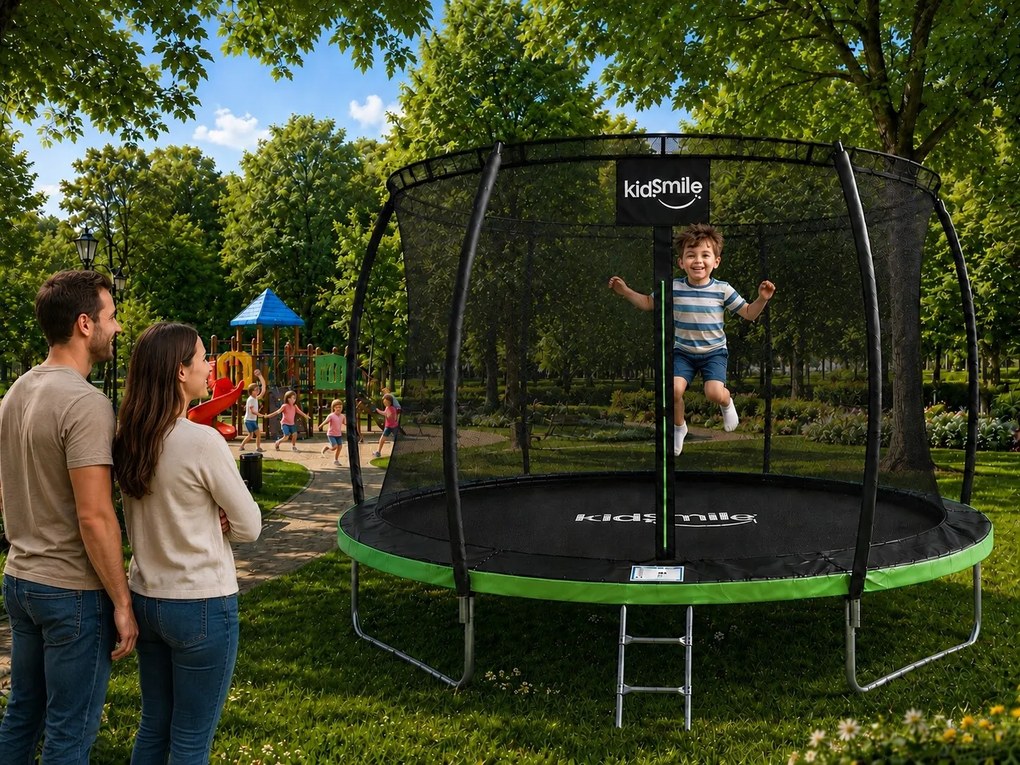 TRENDIE Trampolína s vnútornou sieťou 312 cm zelená + rebrík