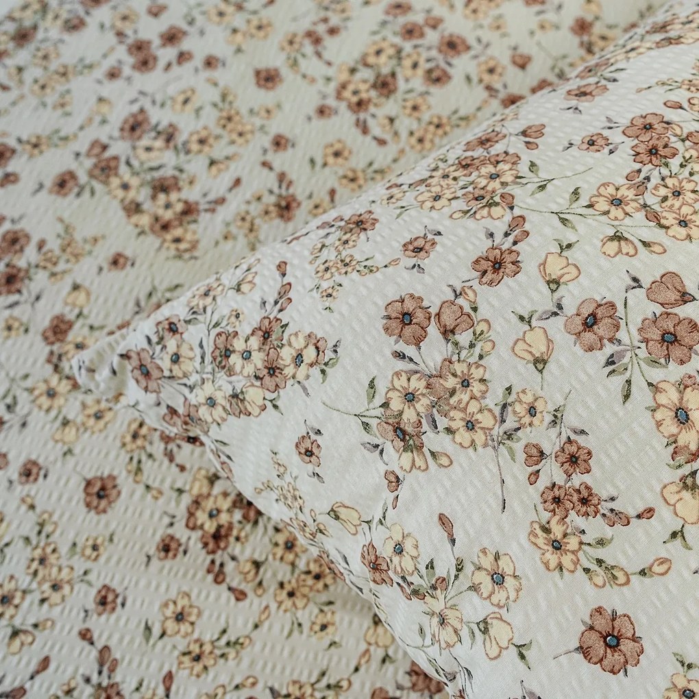 Kvalitex Krepové povlečení Kvítí béžová , 140 x220 cm, 70 x 90 cm, 140 x 220 cm, 70 x 90 cm