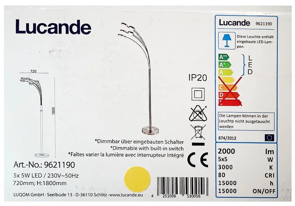 Lucande - LED Stmievateľná stojacia lampa CATRIONA 5xLED/5W/230V LW0745