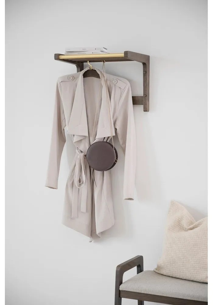 Tmavo hnedý nástenný vešiak z dubového dreva Inverness - Rowico