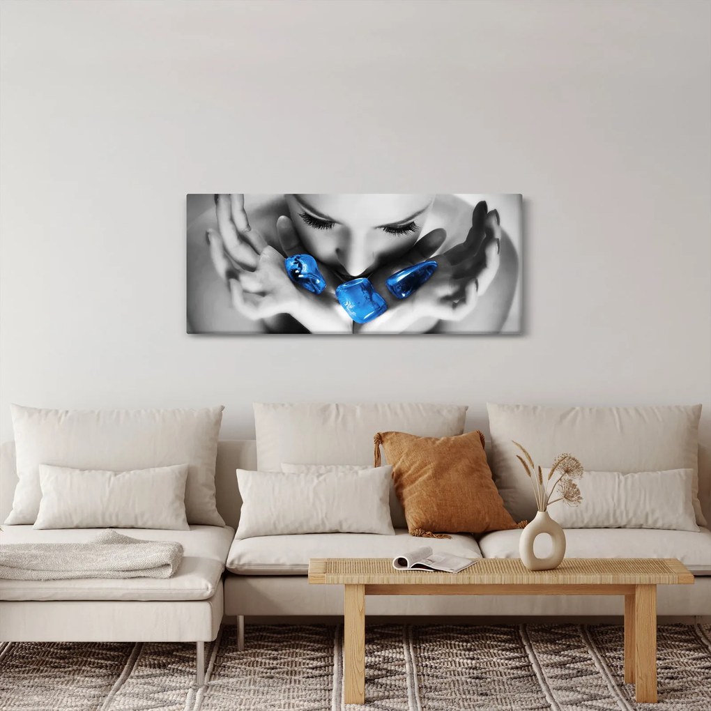 Obraz portrétu ženy s kameňmi (120x50 cm)