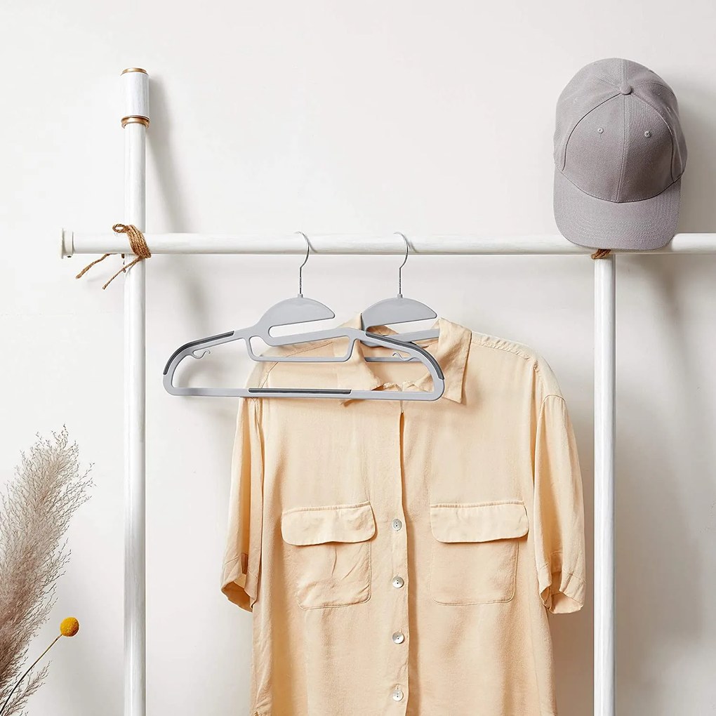 Plastové vešiaky na šaty, odolné, protišmykové, 50 ks, šedé