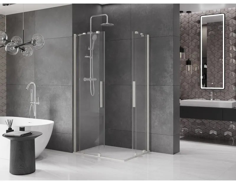 Mexen Velar Duo, sprchový kút s posuvnými dverami 100 x 90 cm, 8mm číre sklo, brúsená oceľ, 871-100-090-02-97