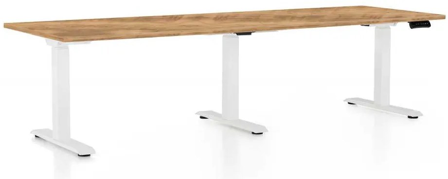 Výškovo nastaviteľný stôl OfficeTech Long, 240 x 80 cm, biela podnož, dub zlatý