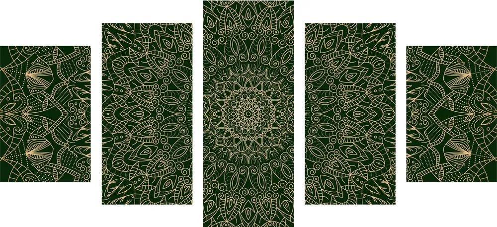 5-dielny obraz detailná ozdobná Mandala v zelenej farbe
