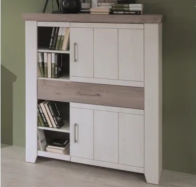 Vysoká komoda Cruz 100 cm, bielená pínia/šedý dub%