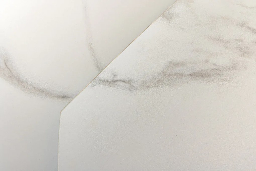 Jedálenský stôl INCEPTION 130-190 cm rozkladací oválny keramický vrch s bielym mramorovým vzhľadom