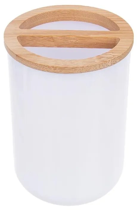 Kozmetický kelímok a držiak na kefky alebo štetce, biely, s bambusom WHITNEY