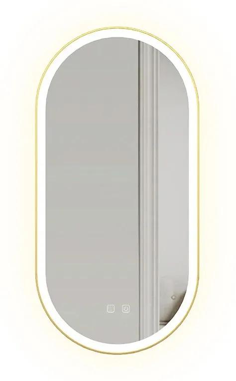 Rea Oval, LED kúpeľňové zrkadlo 50x100cm, zlatý matný rám, HOM-02506