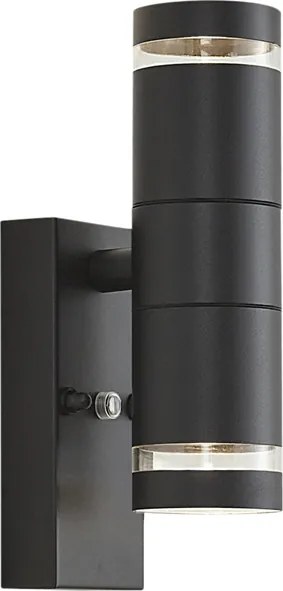 Moderné vonkajšie nástenné svietidlo čierne 2-svetelné IP44 so súmrakovým senzorom - Dubbla