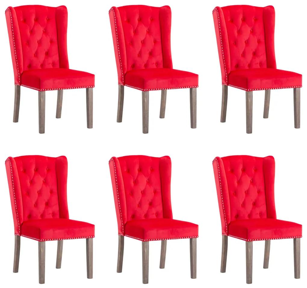 vidaXL Jedálenské stoličky 6 ks červené zamatové