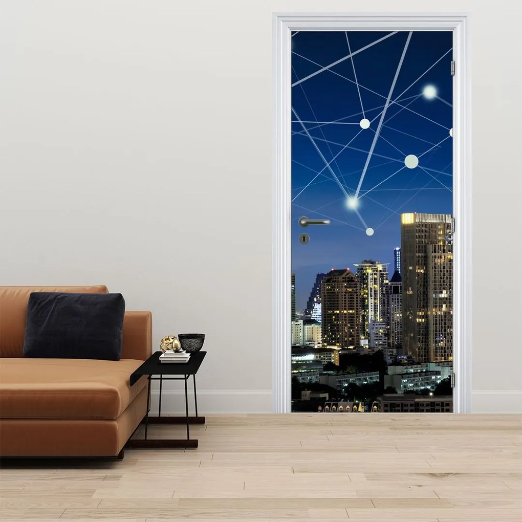 Fototapeta na dvere - Veľkomesto v noci (95x205cm)