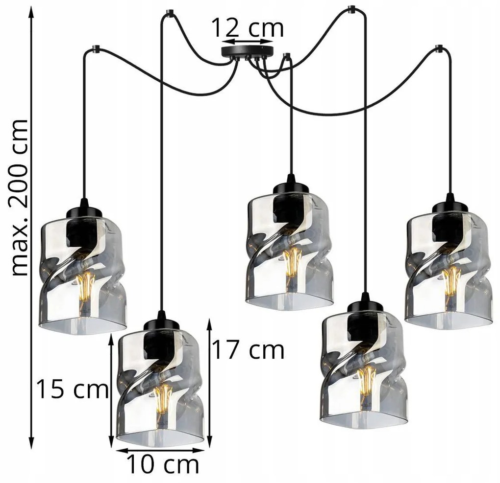 Závesné svietidlo NIKI SPIDER, 5x sklenené tienidlo (mix 3 farieb)