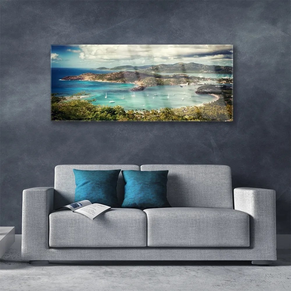 Obraz plexi Záliv loďky krajina 125x50 cm