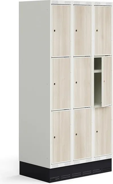 Šatňová skrinka ROZ, 3 sekcie, 9 dverí, so soklom, 1890x900x550 mm, jaseň​