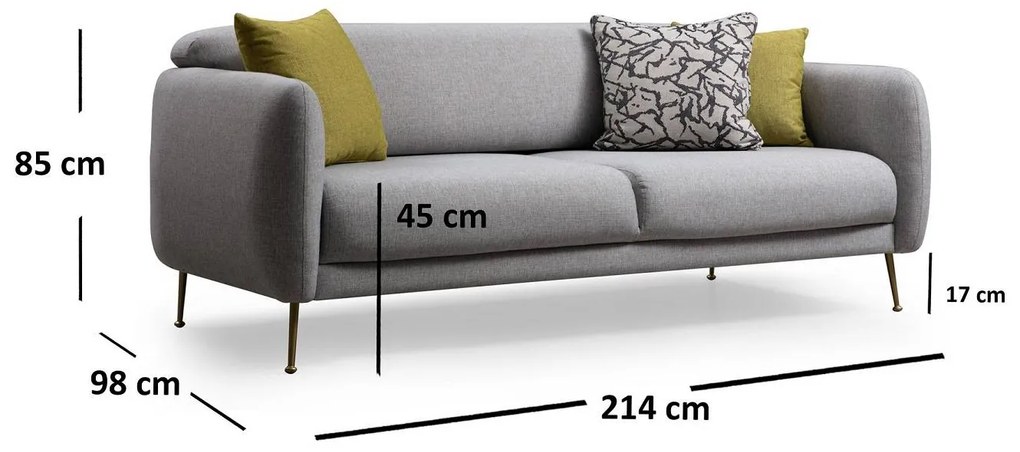 Dizajnová 3-miestna sedačka Eilika 214 cm sivá