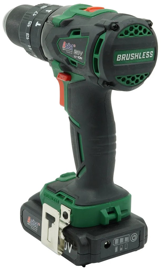 ASIST Aku vŕtačka 20V Li-Ion, bezuhlíkový motor, 2-rýchlostná