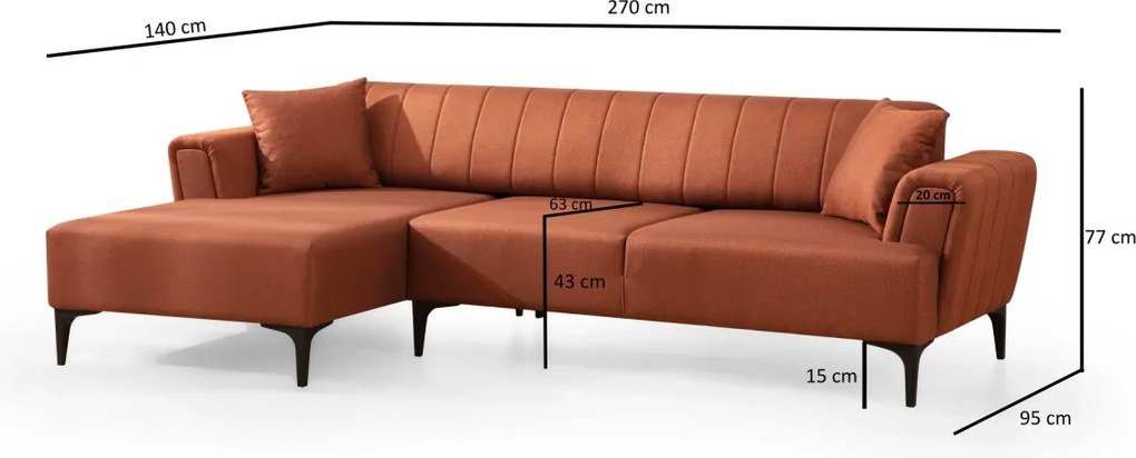 Rohová sedacia súprava Hamlet 270 cm tehlová ľavá
