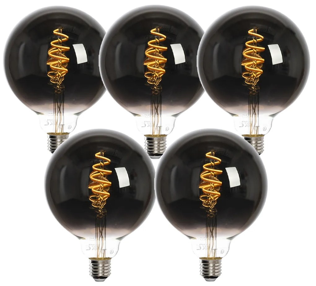 Sada 5 inteligentných LED žiaroviek E27 G125 čierne 4W 60lm 1800-3000K
