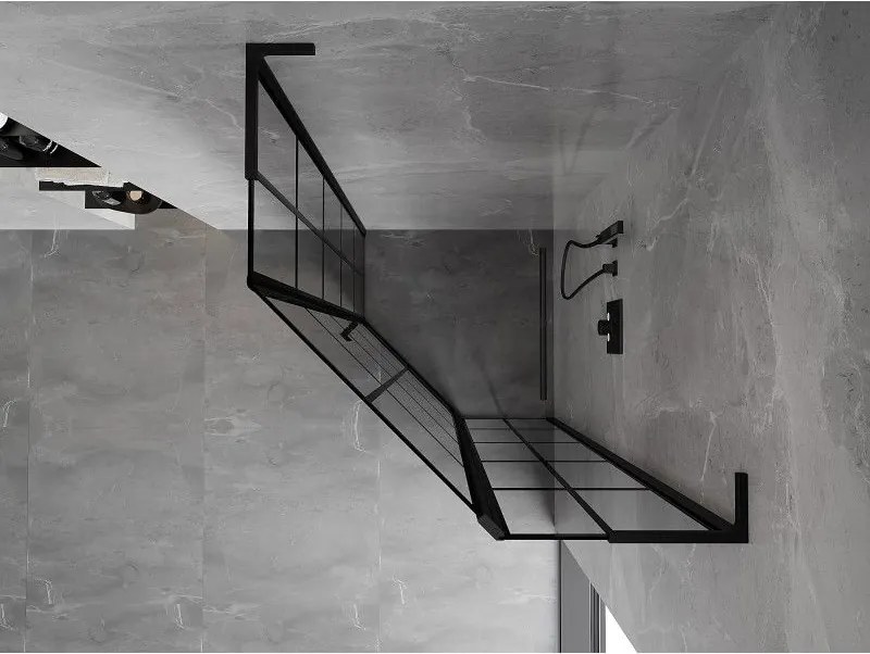 Mexen Mist L, päťuholníkový sprchový kút s krídlovými dverami, 90 x 90 cm, 8mm číre sklo, čierny profil, 8A8L-090-090-70-77-P