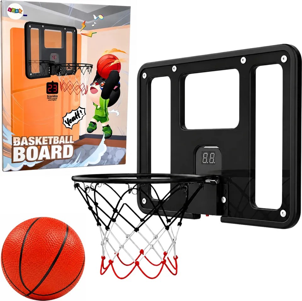 LEAN Toys Závesný basketbalový kôš s tabuľou, počítadlom bodov, svetlami a zvukmi