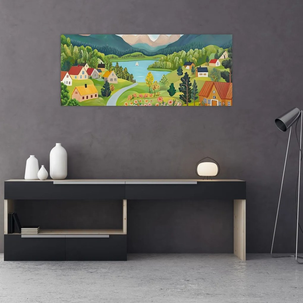 Obraz - Dedina v horách (120x50 cm)