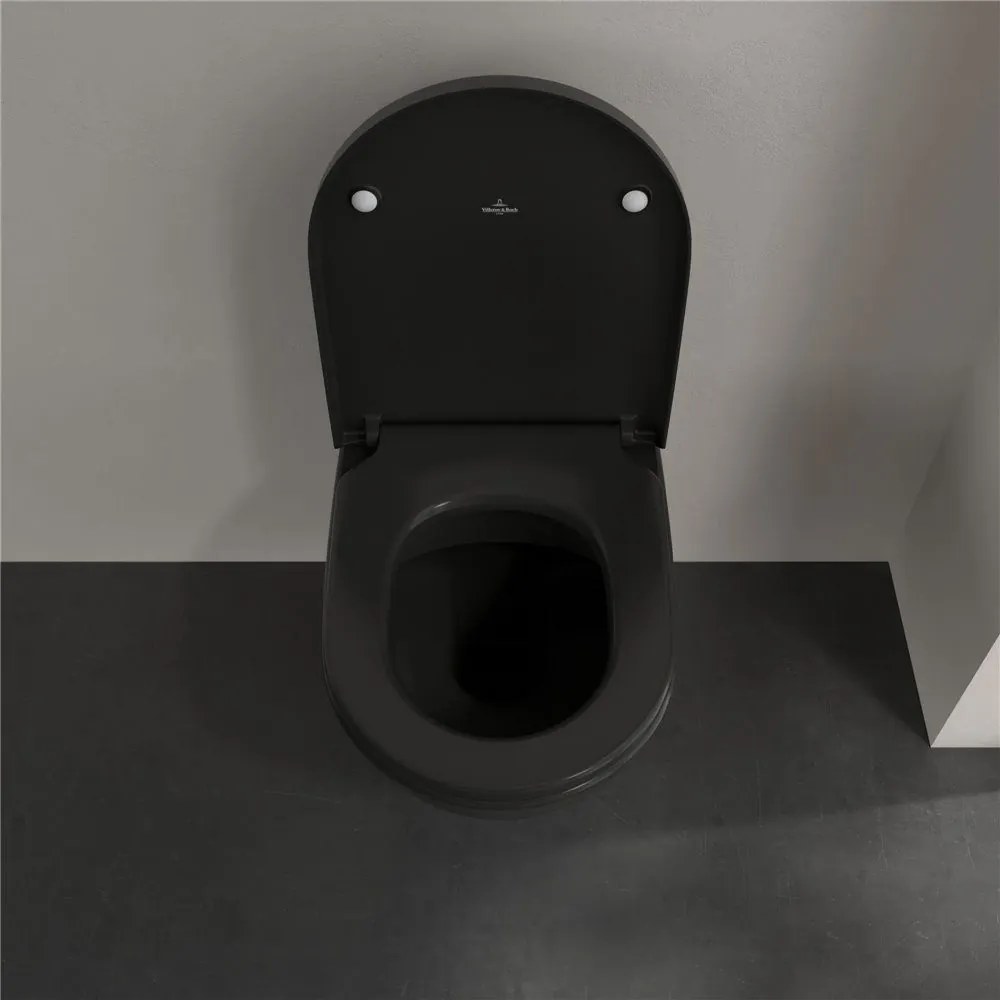 VILLEROY &amp; BOCH Subway 2.0 závesné WC s hlbokým splachovaním bez vnútorného okraja, 370 x 560 mm, Ebony, s povrchom CeramicPlus, 5614R0S5