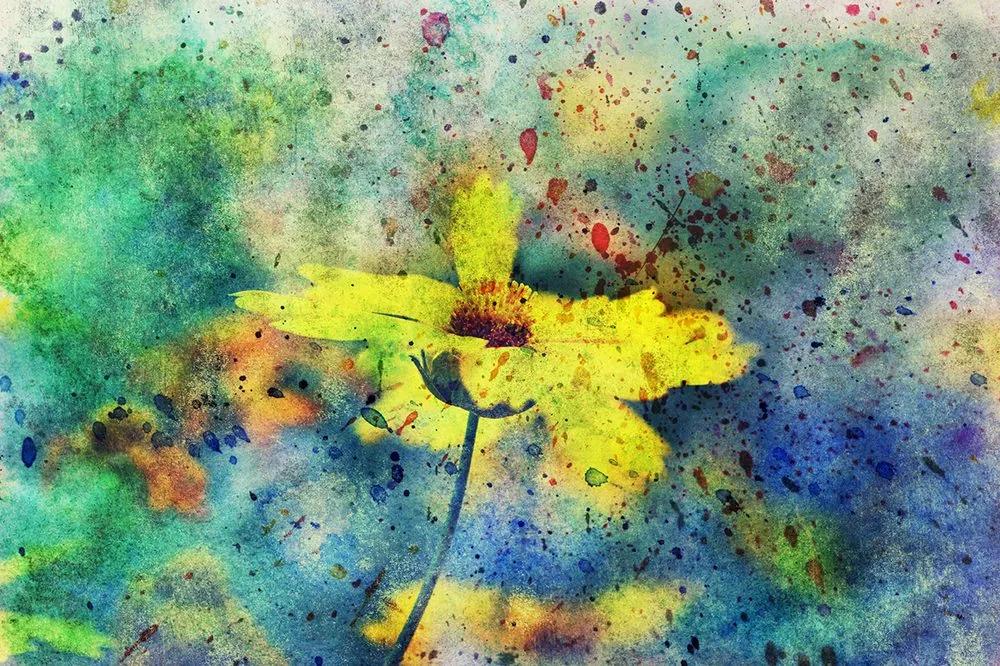 Samolepiaca tapeta žltý kvet na abstraktnom pozadí