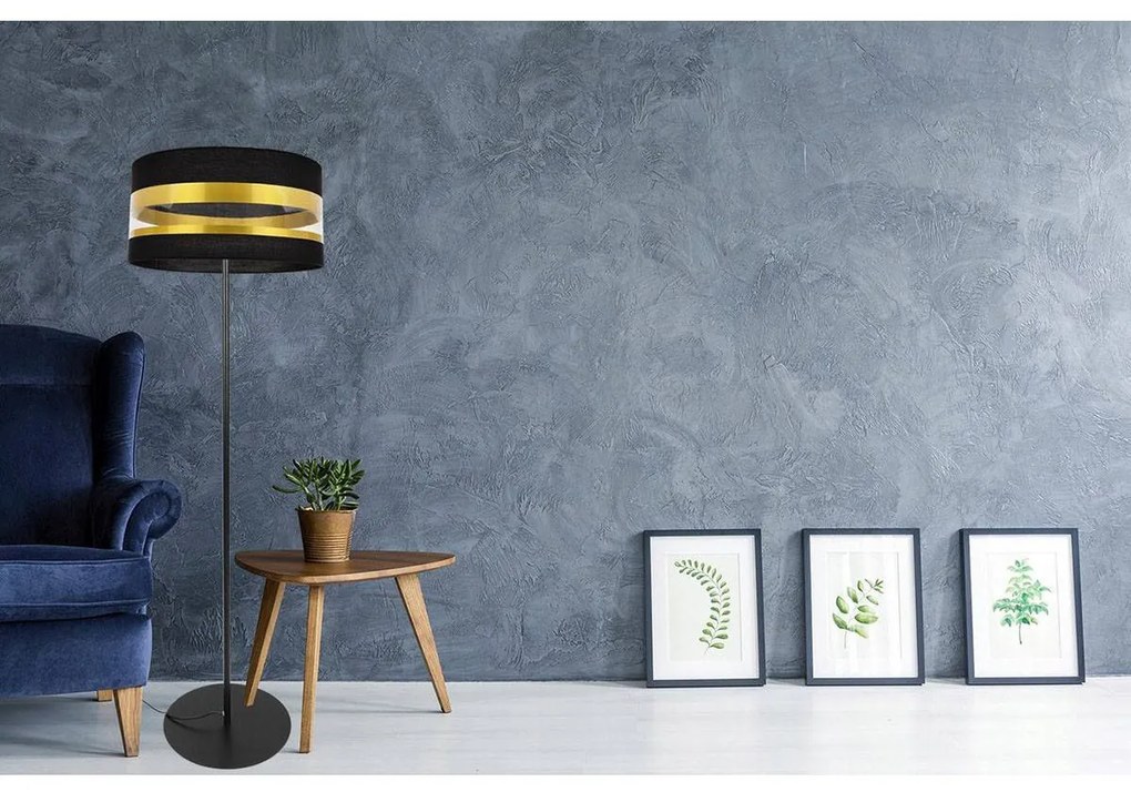 Stojacia lampa Intense Gold, 1x textilné tienidlo (výber zo 6 farieb), (výber z 3 farieb konštrukcie), (fi 40cm), o