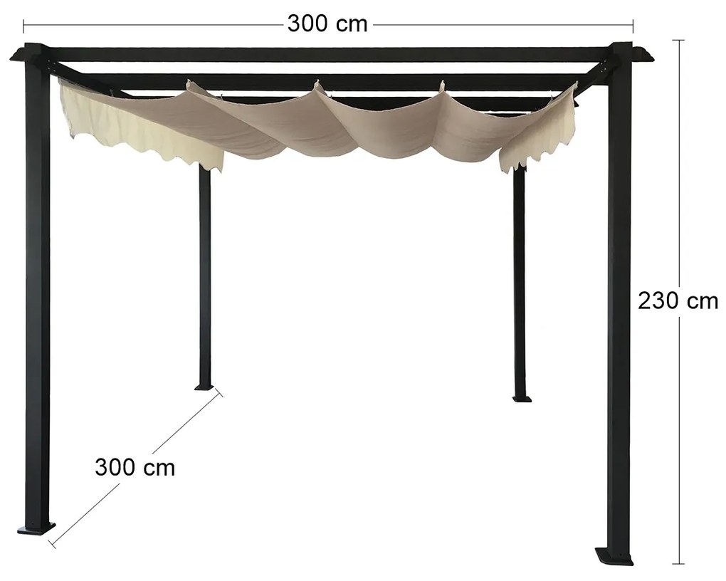 Hliníková pergola Handan 300x300 cm - čierna / béžová