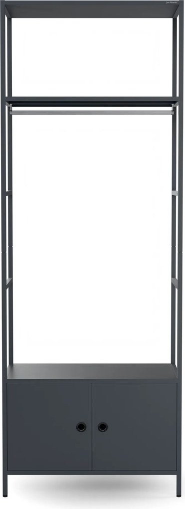 Kancelársky regál otvorený s tyčou na oblečenie, do recepcie a čakárne, kovový, antracitový, 800x2200x400 mm: ARIEL