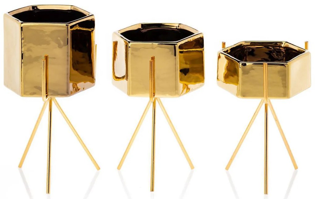 KERAMICKÝ KVETINÁČ SO STOJANOM SASHI 20X9,5 CM ZLATÁ