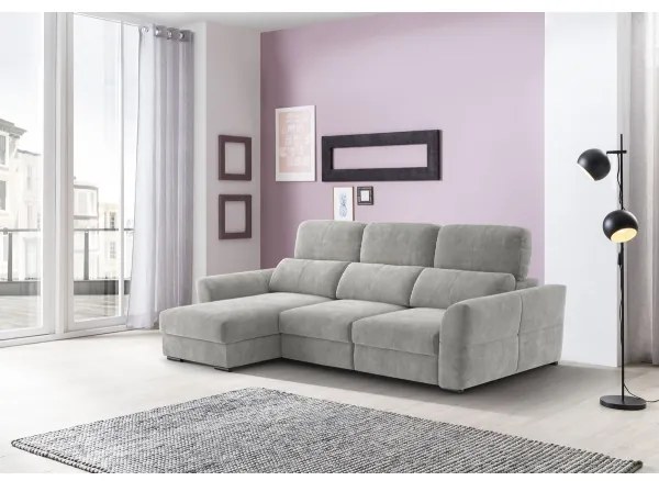 Univerzálna rohová rozkladacia trojmiestna pohovka s úložným priestorom TRENTO svetlosivá