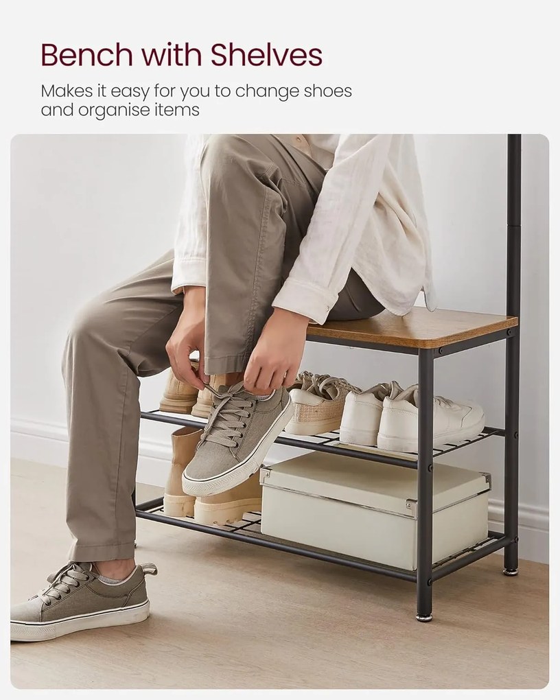 VASAGLE HSR041B41 Vešiak na kabáty s botníkom a sedadlom