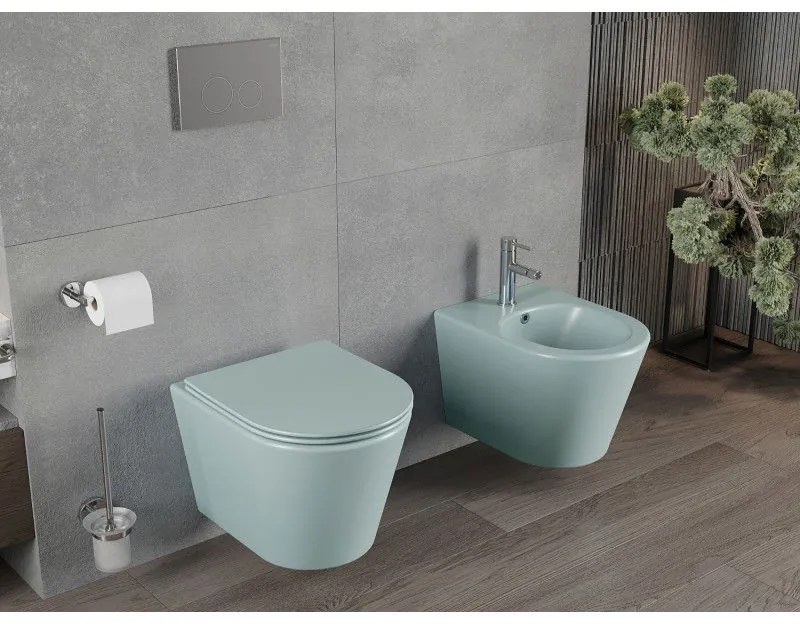 Mexen Rico, závesné WC Rimless s WC doskou slim, duroplast, zelená matná, 30724048