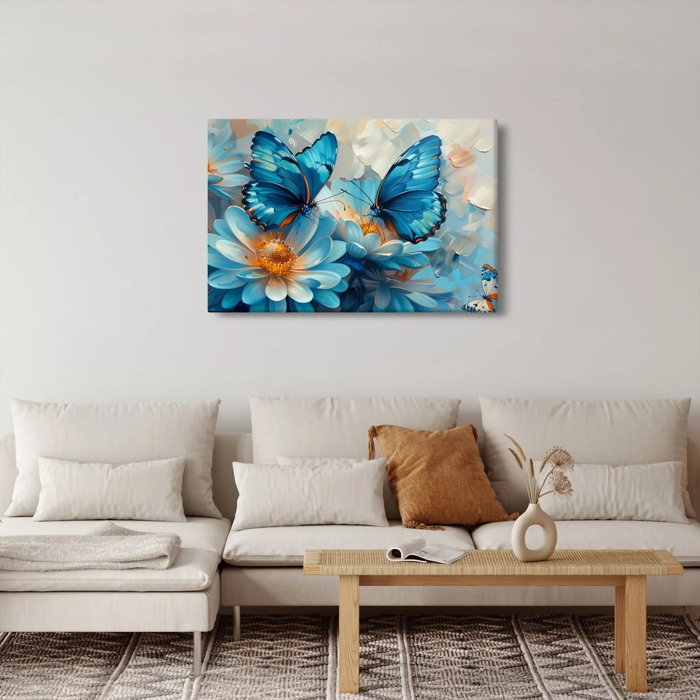 Obraz - Modrí motýle (90x60 cm)