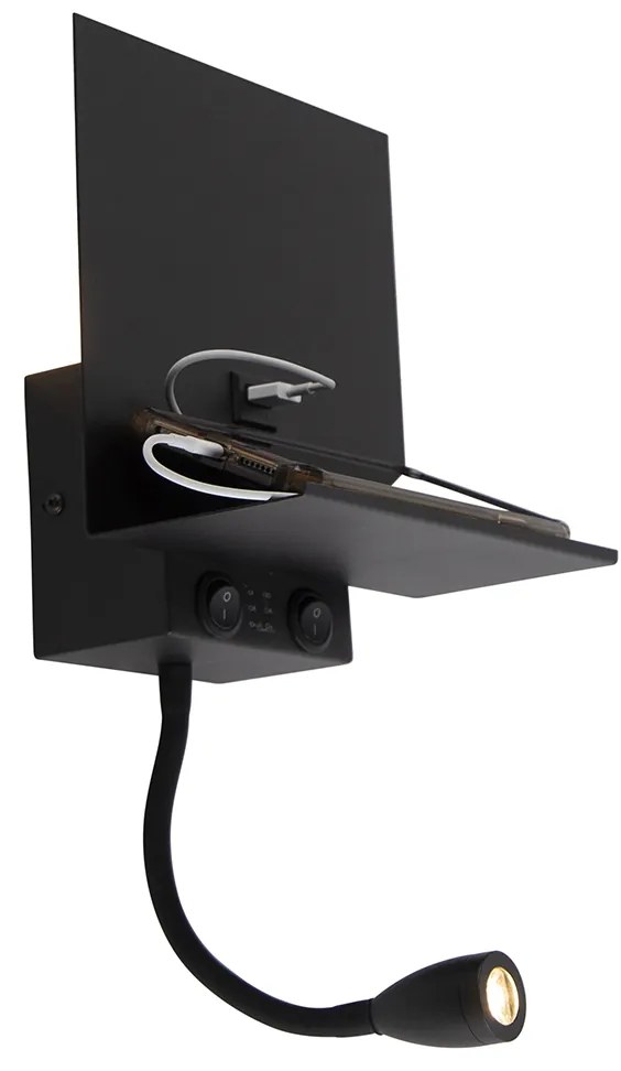 Inteligentná nástenná lampa čierna s USB a flexibilným ramenom vrátane WiFi G9 - Flero