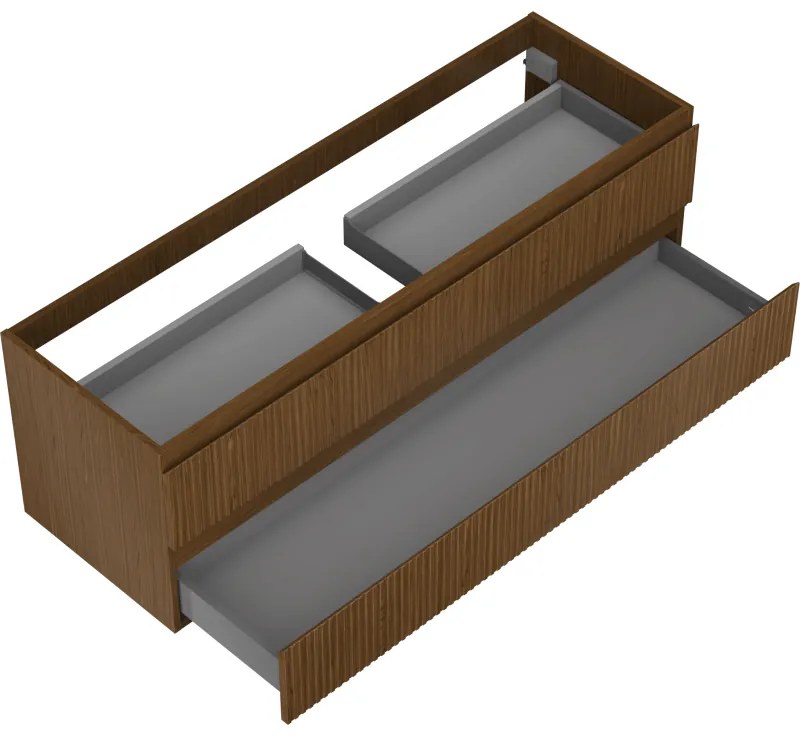 Mexen Rivel, kúpeľňová skrinka pod umývadlo 140 cm, 2 zásuvky, drážkovaná, orech, 91A20-14047-2-BFF86