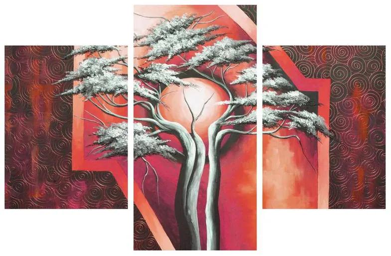 Orientálny červený obraz stromu a slnka (90x60 cm)
