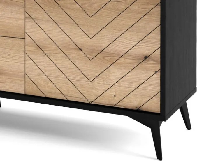 Široká komoda so zásuvkami Diamond, čierna/dub