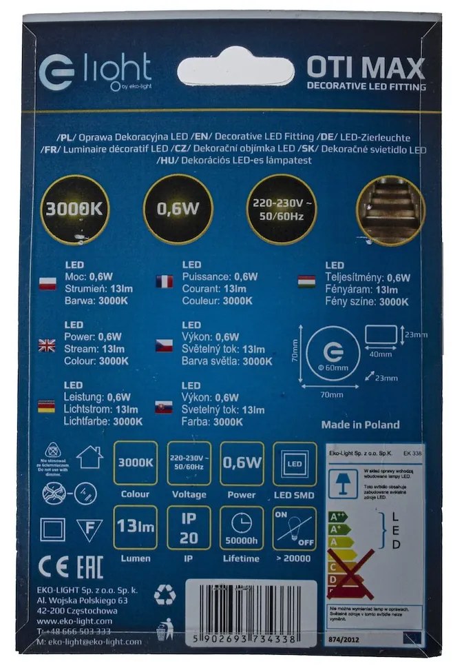 Schodiskové LED svietidlo Oti Max, 1x LED 0,6w, 3000k, s