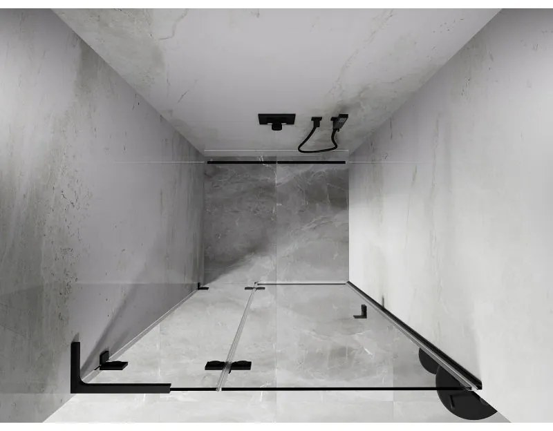 Mexen, Mexen Lunar L výklopné sprchové dvere ľavé 85 cm, transparentné, čierne - 834L-085-000-70-00-L