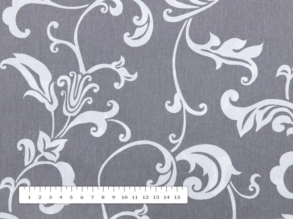 Biante Bavlnená obliečka na vankúš s lemom Sandra SA-183 Biele kvetované ornamenty na sivom 35 x 45 cm