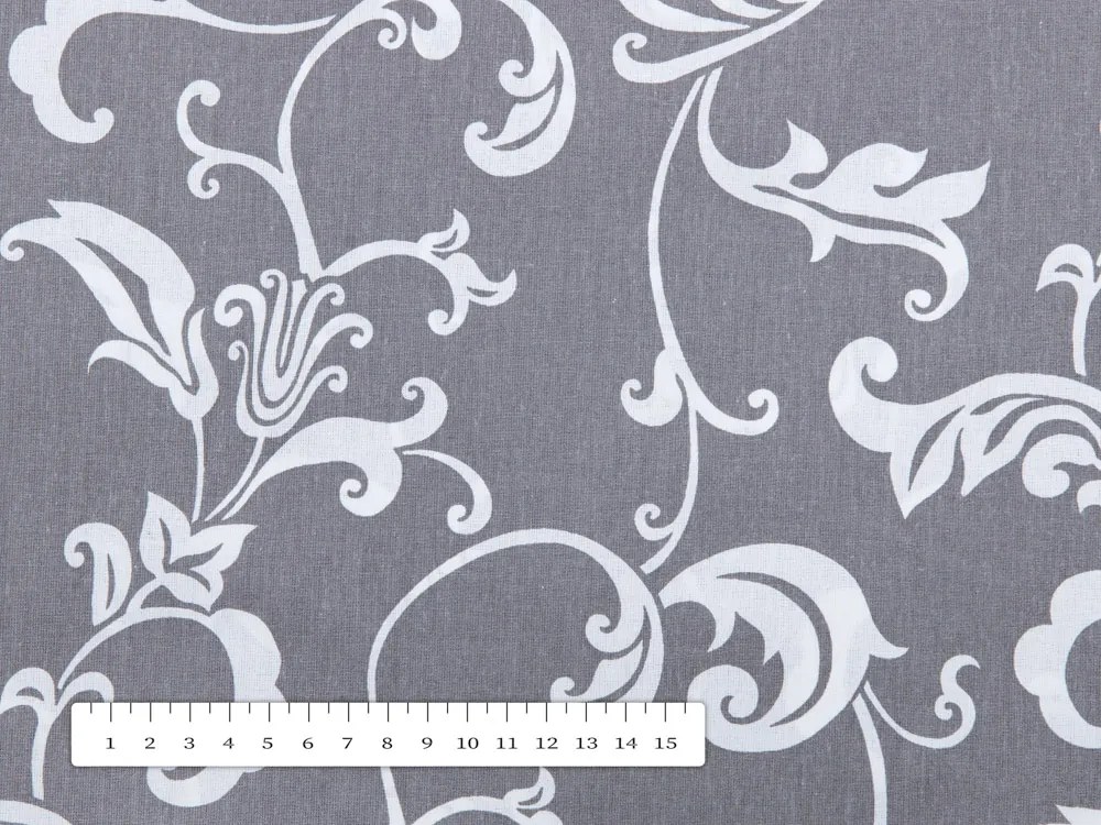 Biante Bavlnený obdĺžnikový obrus Sandra SA-183 Biele kvetované ornamenty na sivom 140x180 cm