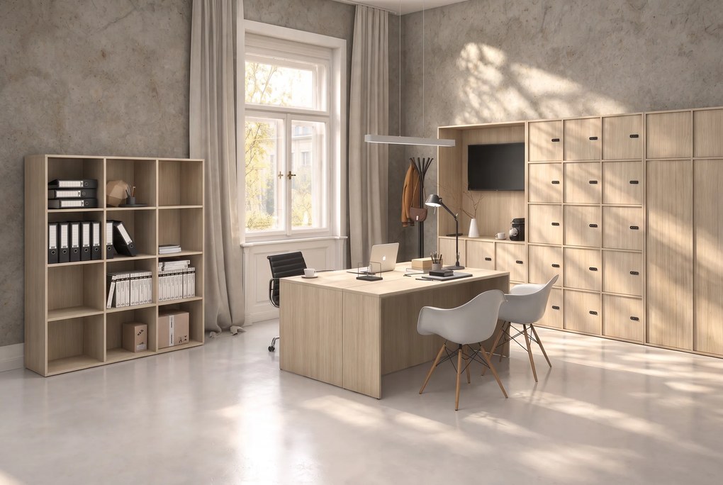 Nadstavba pre skrine FRAME, 3x dvere, 1299 x 450 x 427 mm, mechanický zámok, dub prírodný