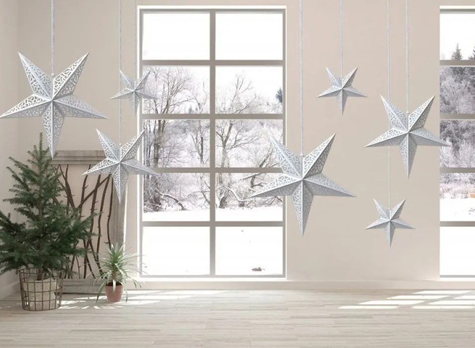 Závesná biela vianočná papierová hviezda - 60*18*60 cm