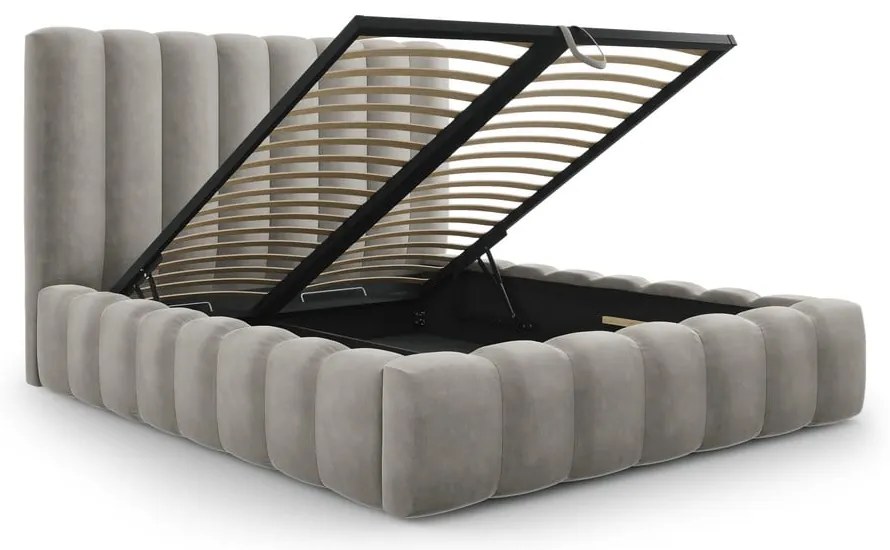 Svetlosivá čalúnená dvojlôžková posteľ s úložným priestorom s roštom 200x200 cm Kelp – Micadoni Home