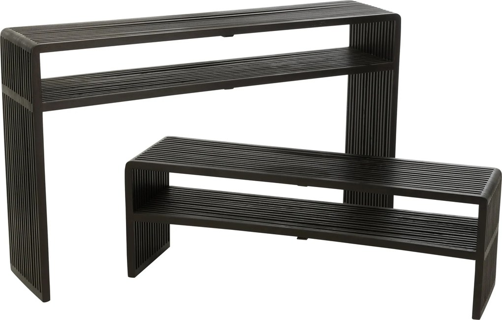 Súprava 2 konzolových stolov Cubic s policou z teaku čierna – 130*30*80 / 118*30*40 cm