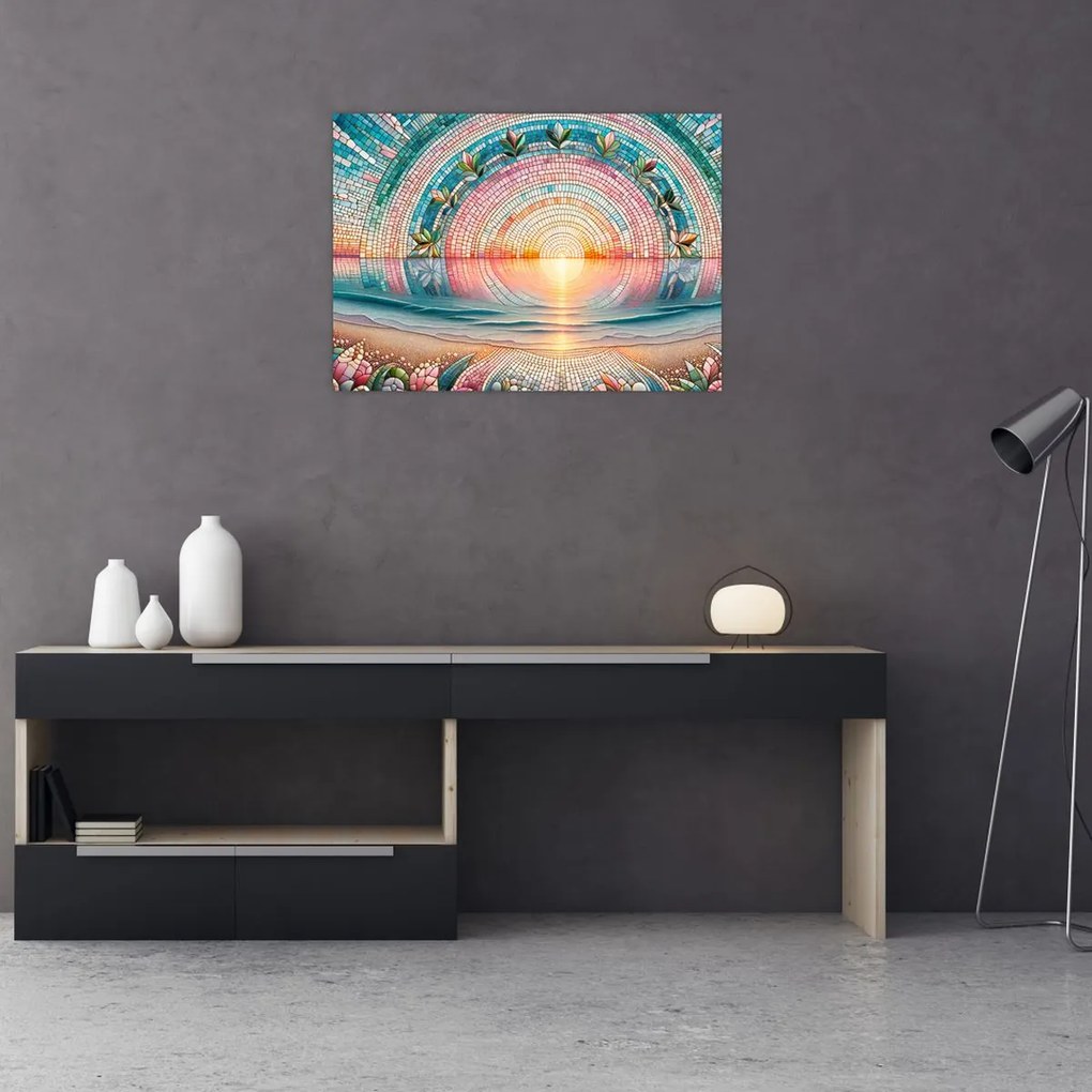 Sklenený obraz – Mozaika zapadajúceho slnka (70x50 cm)